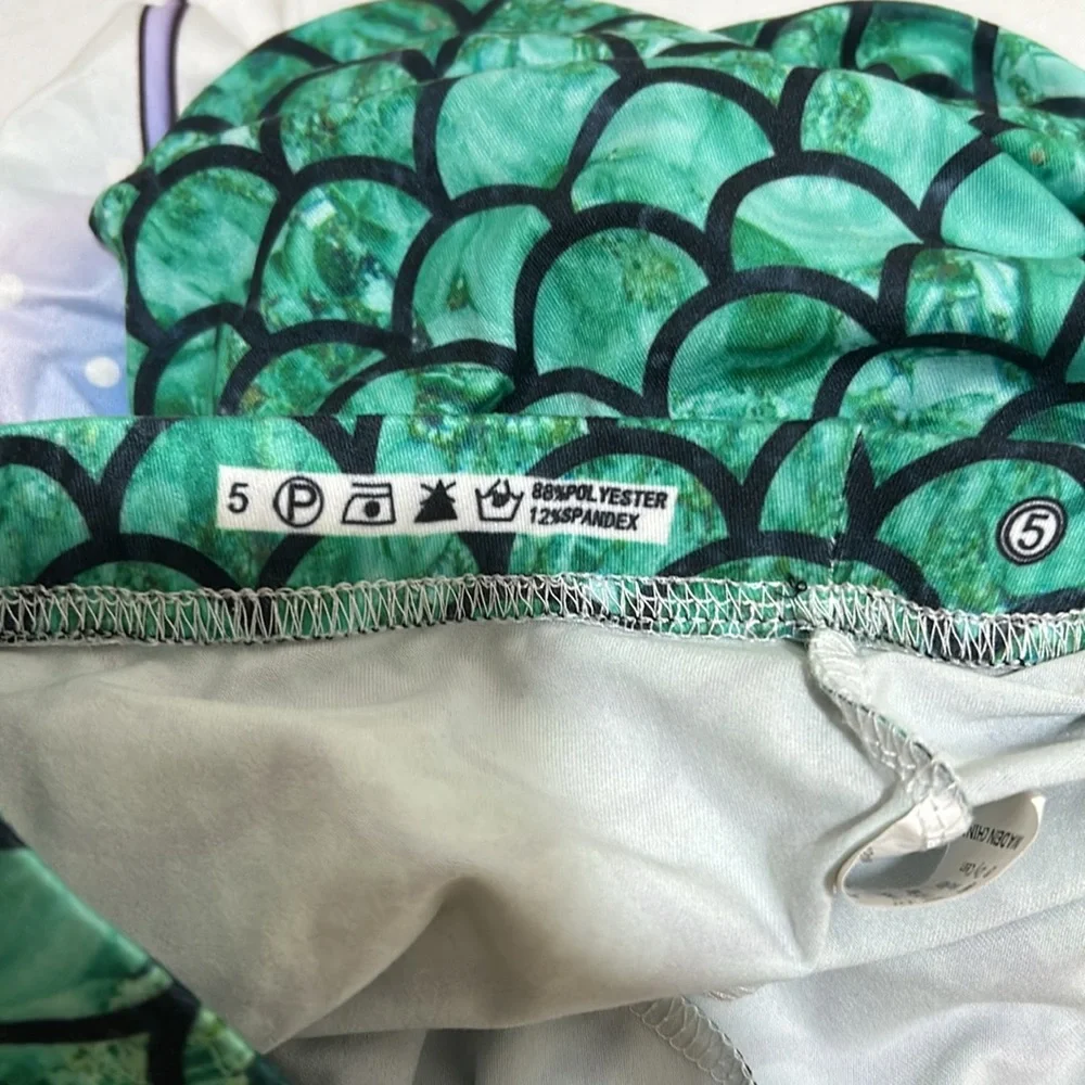 MERMAID YOGA PRINT LEGGINGS GREEN BLUE WOMENS SIZE 4 - Picture 6 of 8